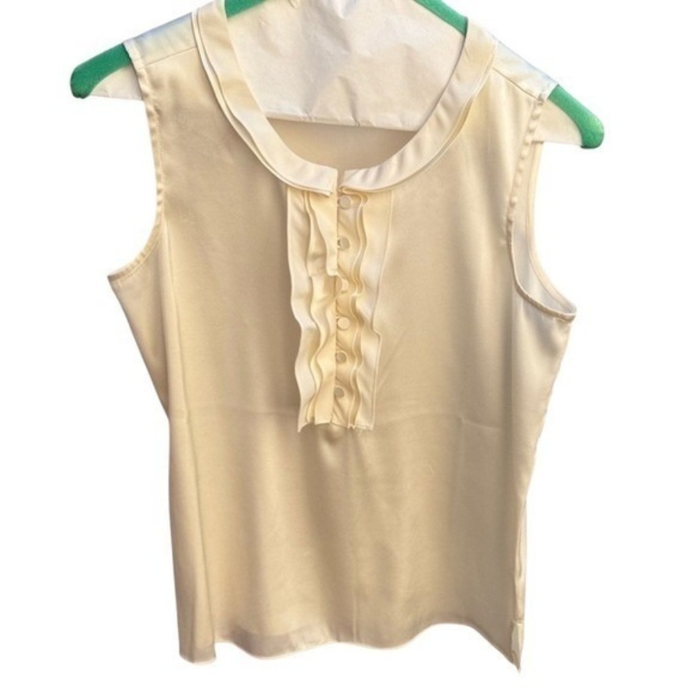 Talbots Petites Cream‎ Stretch Silk Ruffle Sleeveless Blouse Top Size P